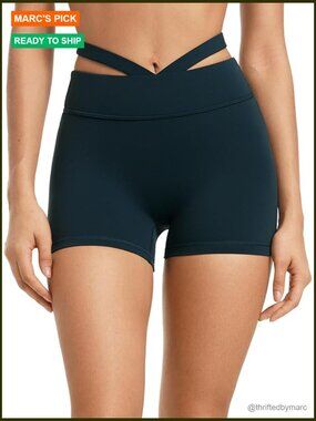 High-Waist Cross-Strap Women's Active Shorts - Dark Teal